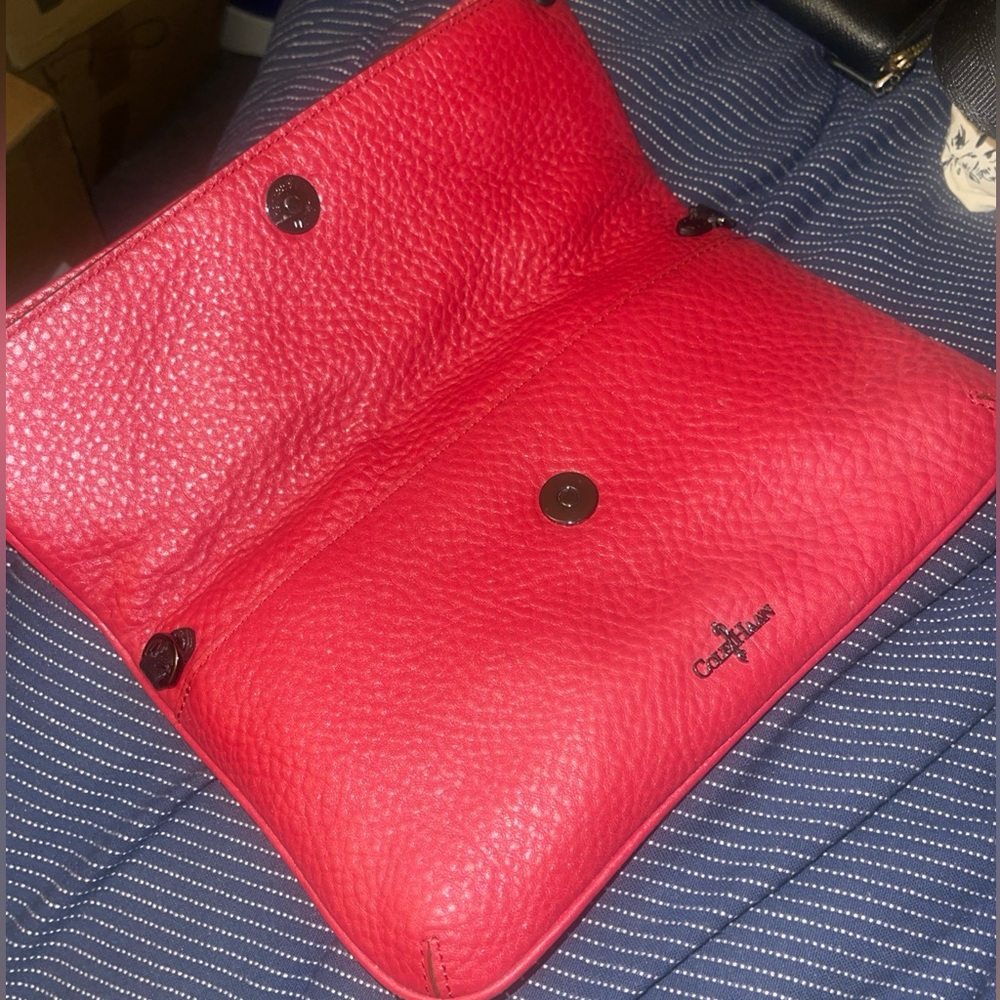 Colehaan Vibrant Red Leather fold over  Clutch - Picture 7 of 14
